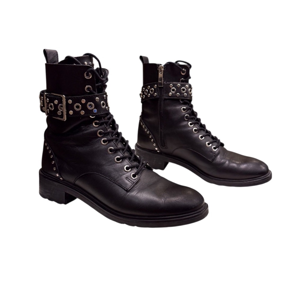Zara Trafaluc Studded Combat Boots Black Size 39 | Y2K Grunge Punk Biker Moto
